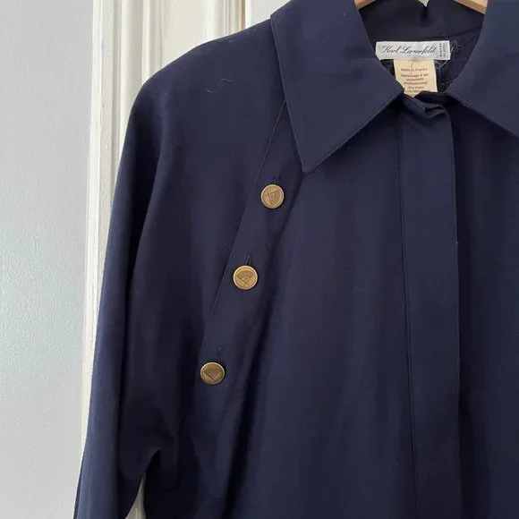 Vintage 1990s Karl Lagerfeld Collection Navy Wool Midi Shirtdress Women Size 42 - Picture 4 of 14
